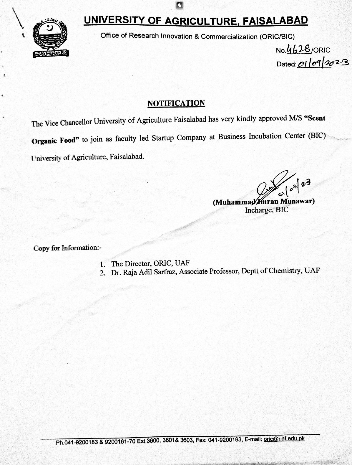 BIC Startup Notification